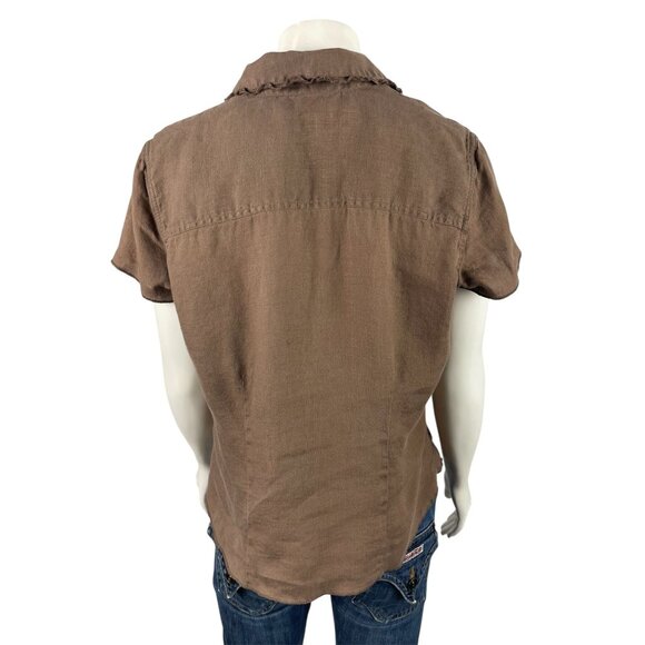 J Jill Linen Button Down Short Sleeve Shirt Small Brown Casual Collared - Picture 3 of 7